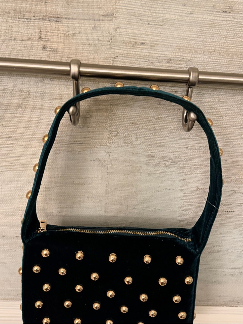 NWOT New without tags Anthropologie studded velvet shoulder bag purse dark green - Picture 12 of 16